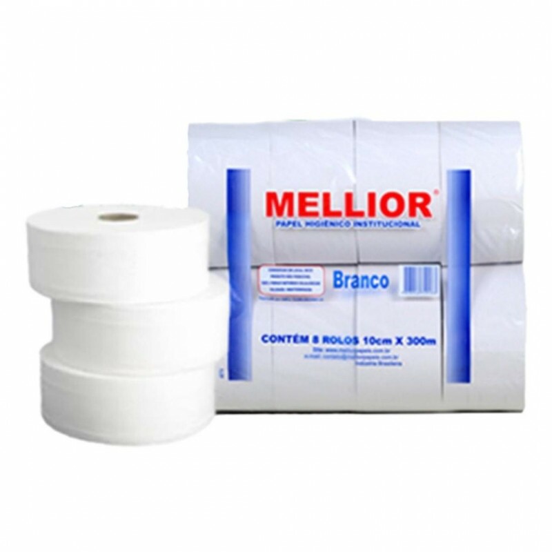 Papel Higienico Institucional 10cm X 300m Branco Mellior - Pacote Com 8 Rolos