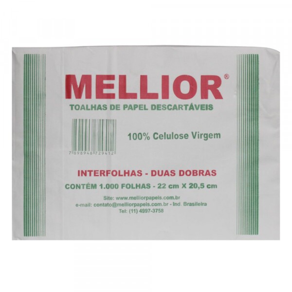Toalha Interfolha Branca 22x20,5cm Mellior - Pacote Com 1000 Folhas Toalha Interfolha Branca 22x20,5cm Mellior - Pacote Com 1000 Folhas