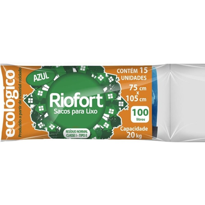 Saco Para Lixo Azul 100 Litros Riofort - Rolo Com 15 Unidades