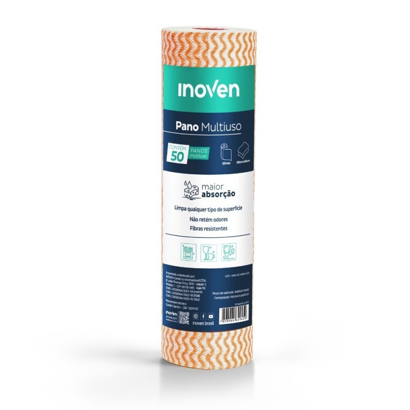 Rolo Pano De Limpeza Multiuso Laranja 28cm X 25m Inoven Rolo Pano De Limpeza Multiuso Laranja 28cm X 25m Inoven