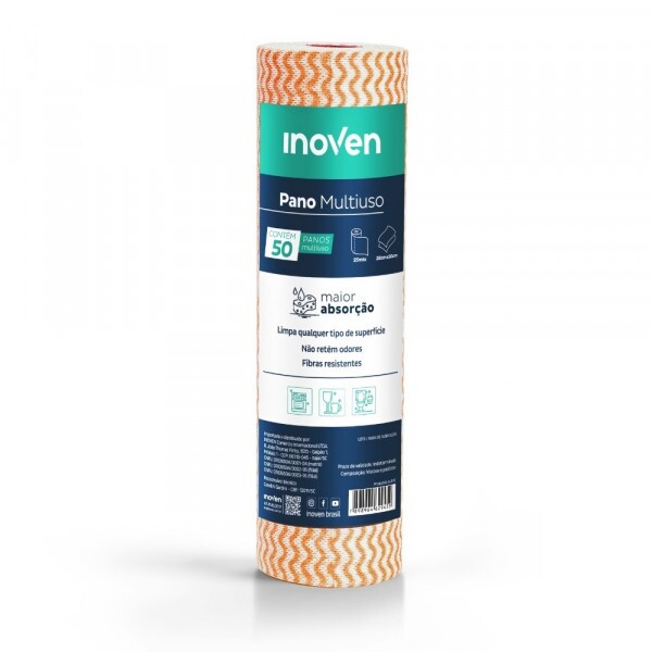 Rolo Pano De Limpeza Multiuso Laranja 28cm X 25m Inoven