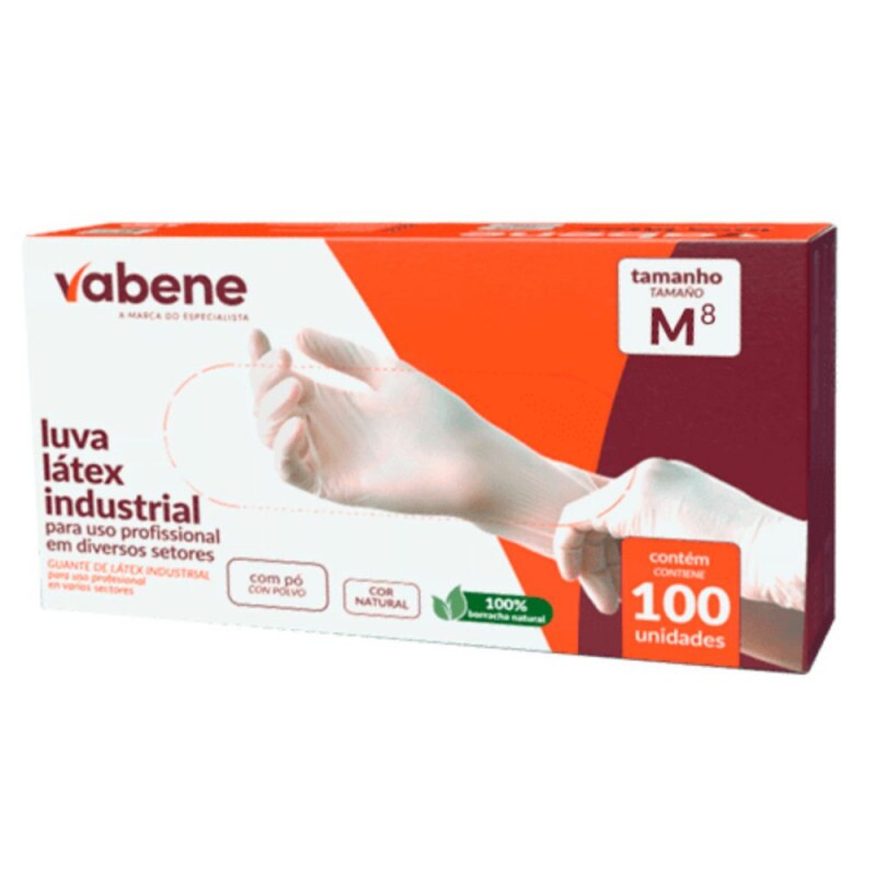 Luva Latex Com Po Protecao Quimica Branca M Vabene - Caixa Com 100 Unidades