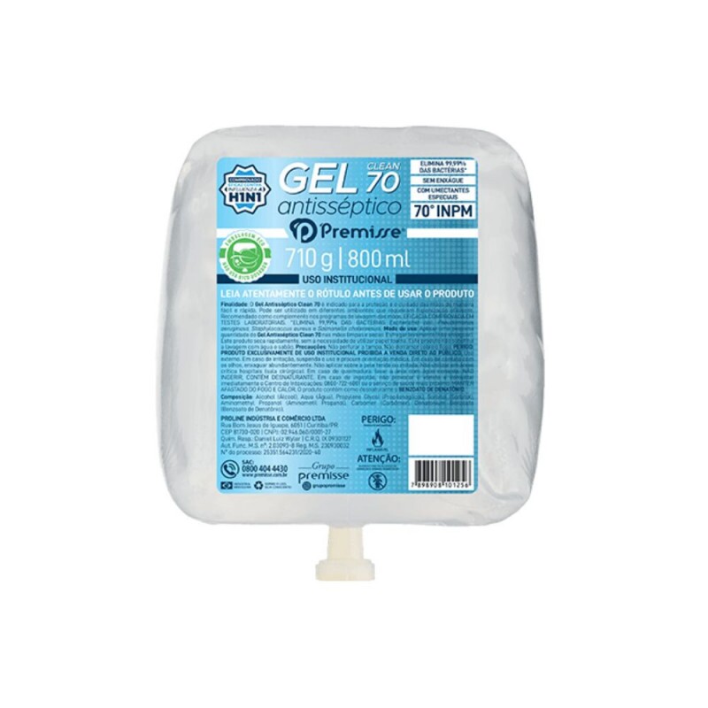 Refil Gel Clean Antisseptico Alcool 70% Premisse - 800ml