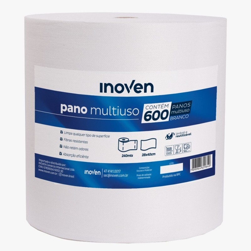 Rolo Pano De Limpeza Multiuso Branco 28cm X 240m Inoven