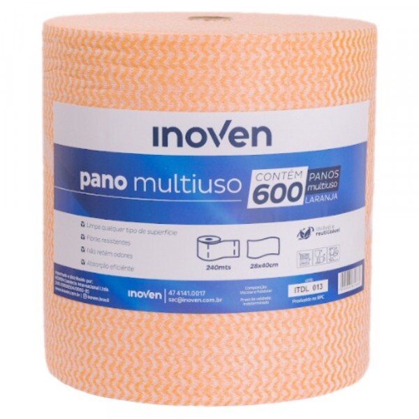 Rolo Pano De Limpeza Multiuso Laranja 28cm X 240m Inoven Rolo Pano De Limpeza Multiuso Laranja 28cm X 240m Inoven