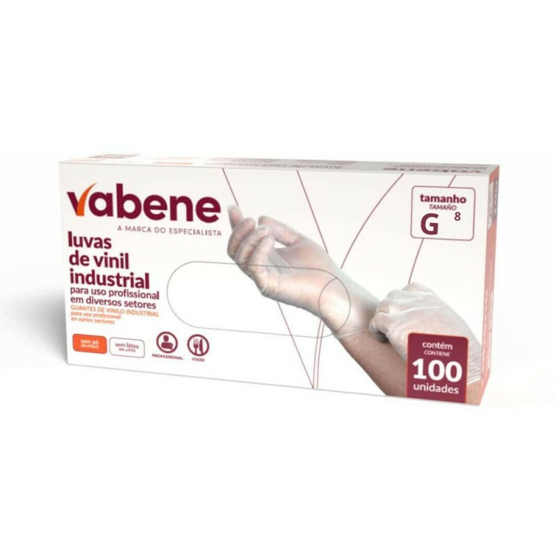 Luva Vinil Sem Po Protecao Industrial G Vabene - Caixa Com 100 Unidades