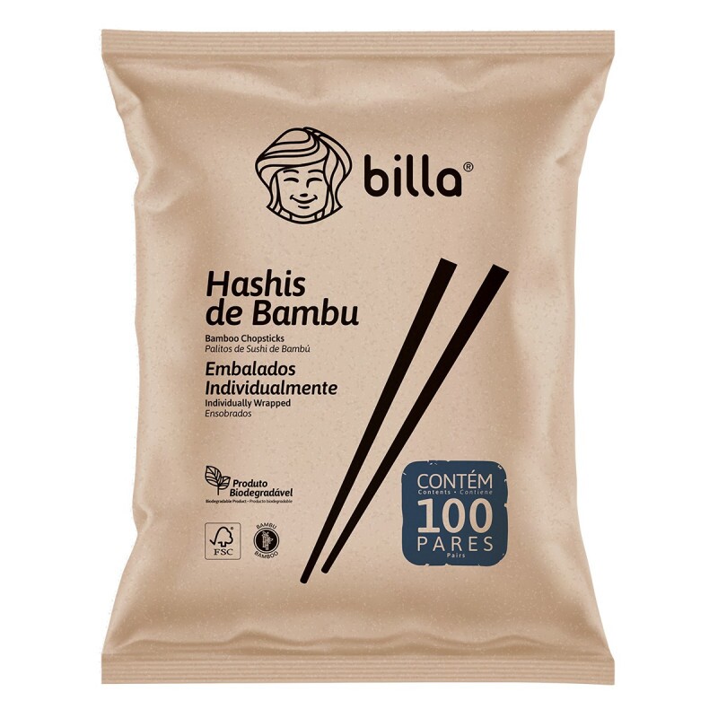 Hashi De Bambu 20cm Embalado Individualmente Billa - Pacote Com 100 Pares