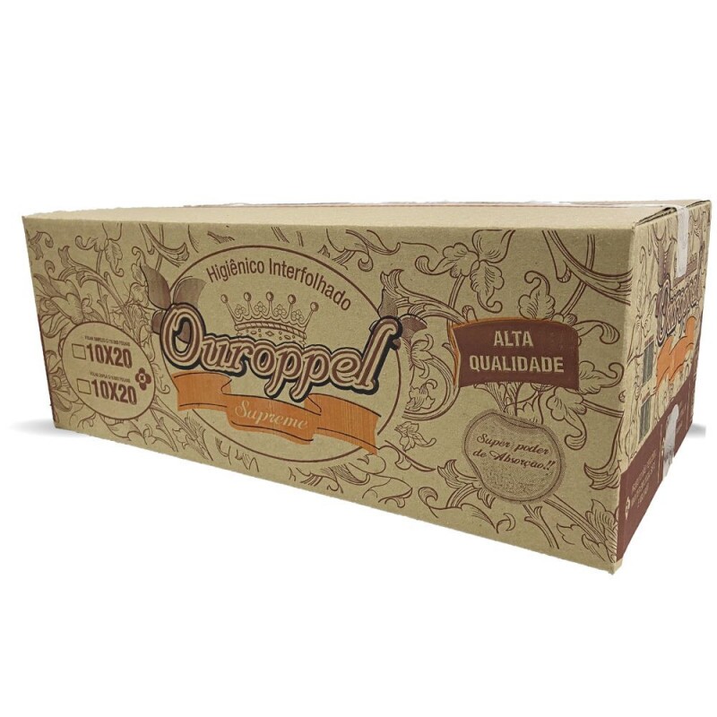 Papel Higienico Interfolhado Cai-cai 10x20cm Folha Dupla Ouroppel Supreme - Caixa Com 8000 Unidades