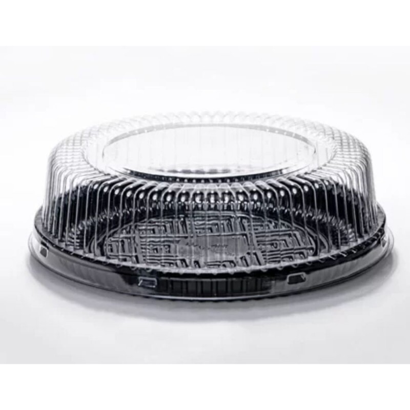PF 32 BPR Embalagem Cristal Redonda Baixa Confeitaria Base Preta - Mini Torta Packform - Caixa Com 100 Unidades
