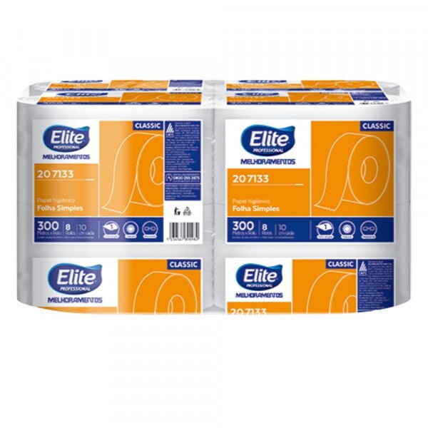Papel Higienico Rolo Elite Pro Folha Simples Classic 300m - Fardo Com 8 Rolos Papel Higienico Rolo Elite Pro Folha Simples Classic 300m - Fardo Com 8 Rolos