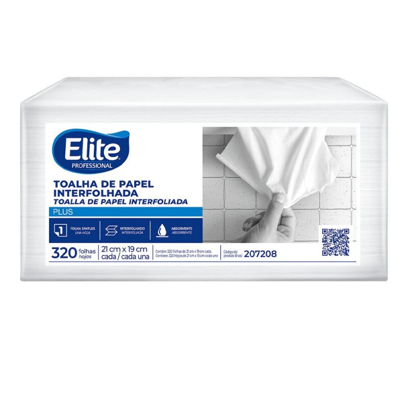 Toalha de Papel Interfolhado Elite Pro Folha Simples Plus - Fardo Com 320 Unidades Toalha de Papel Interfolhado Elite Pro Folha Simples Plus - Fardo Com 320 Unidades