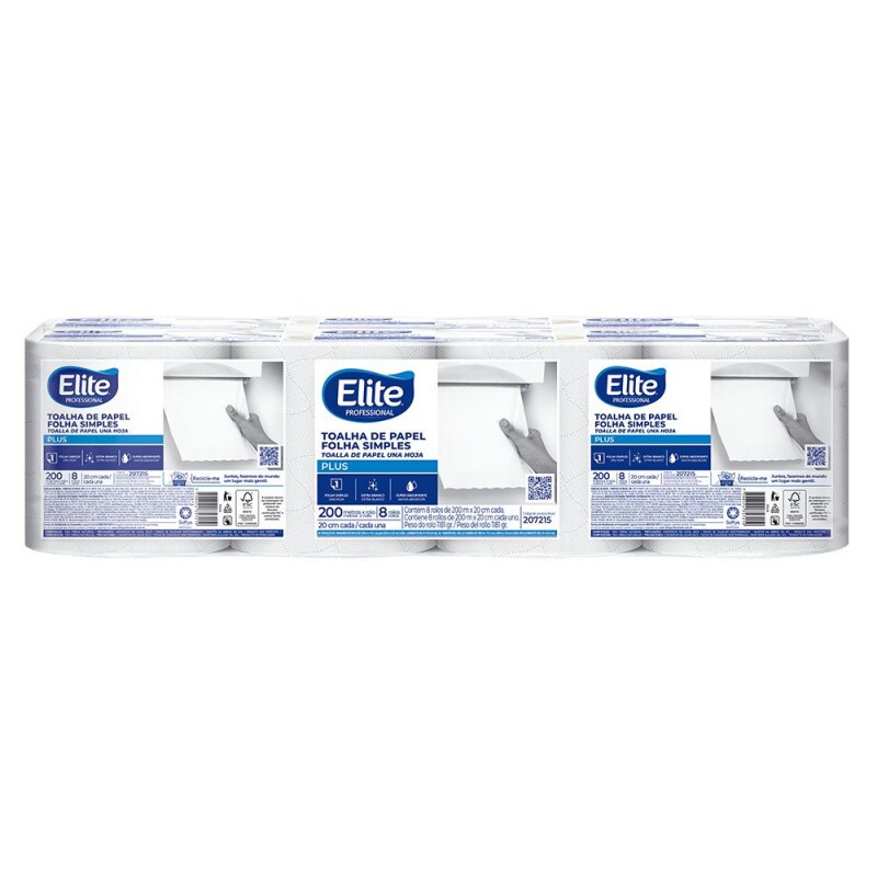 Toalha de Papel Rolo Elite Pro Folha Simples Plus 200m - Fardo Com 8 Rolos Toalha de Papel Rolo Elite Pro Folha Simples Plus 200m - Fardo Com 8 Rolos