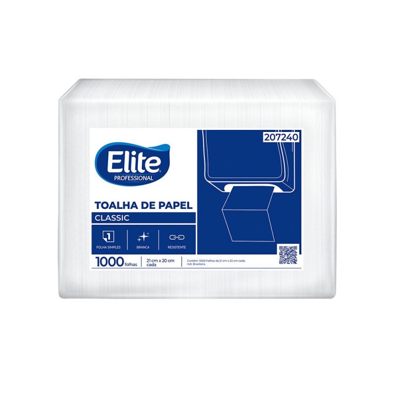 Papel Toalha Interfolhado Elite Classic Folha Simples - Pacote Com 1000 Unidades Papel Toalha Interfolhado Elite Classic Folha Simples - Pacote Com 1000 Unidades