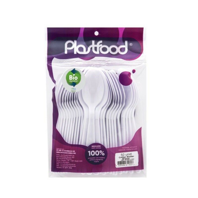Colher Master Branca Biodegradavel Plastfood - Pacote Com 50 Unidades