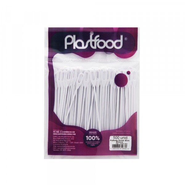 Mexedor Drink Slim Branco Biodegradavel Plastfood - Pacote Com 500 Unidades