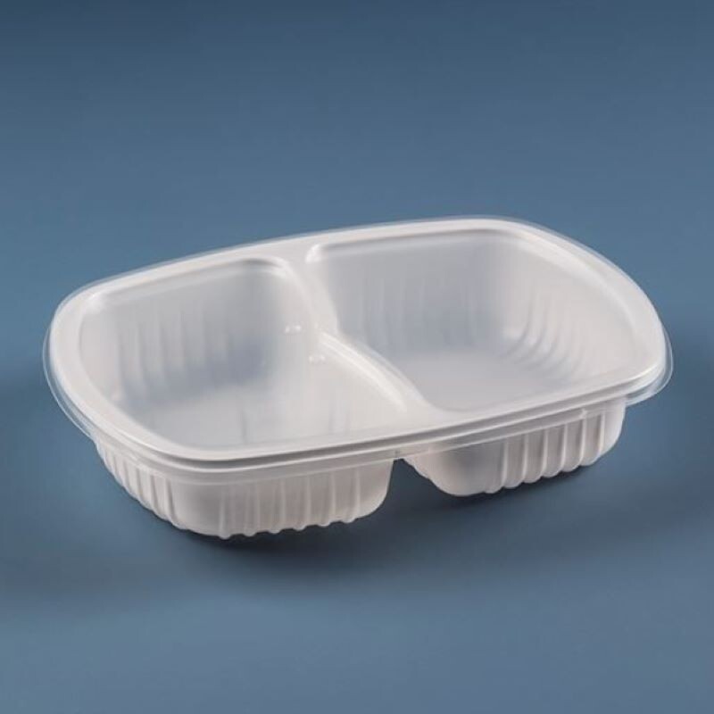 G 322 BR - Bandeja Branca 2 Divisorias 1150ml Galvanotek - Caixa Com 100 Conjuntos
