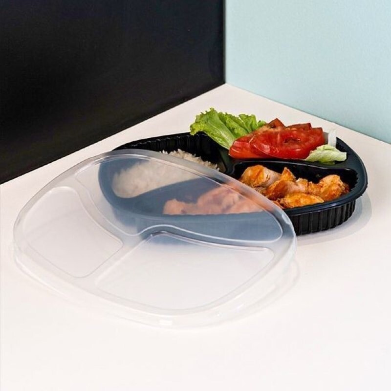 G 355 - Bandeja 3 Divisorias Com Tampa 550ml Galvanotek - Caixa Com 100 Conjuntos G 355 - Bandeja 3 Divisorias Com Tampa 550ml Galvanotek - Caixa Com 100 Conjuntos