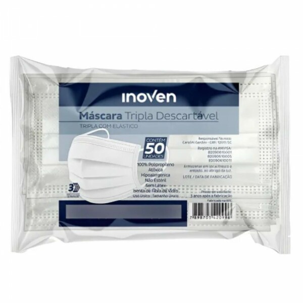 Mascara Tripla Branca Com Elastico Inoven - Pacote Com 50 Unidades Mascara Tripla Branca Com Elastico Inoven - Pacote Com 50 Unidades