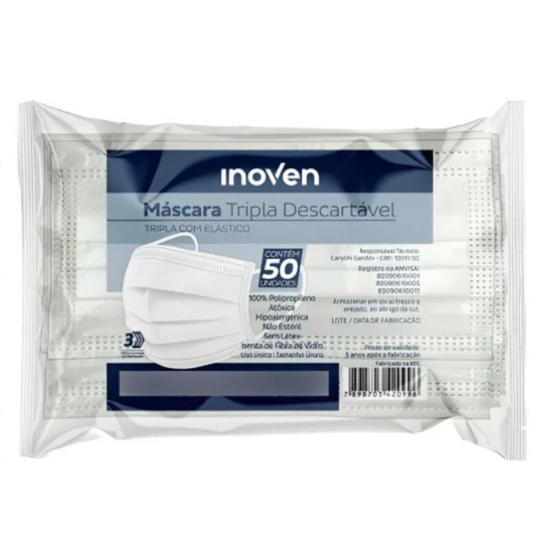 Mascara Tripla Branca Com Elastico Inoven - Pacote Com 50 Unidades Mascara Tripla Branca Com Elastico Inoven - Pacote Com 50 Unidades