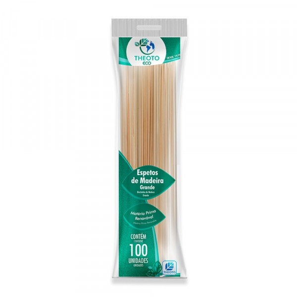 Espeto Madeira 25cm Theoto - Pacote Com 100 Unidades