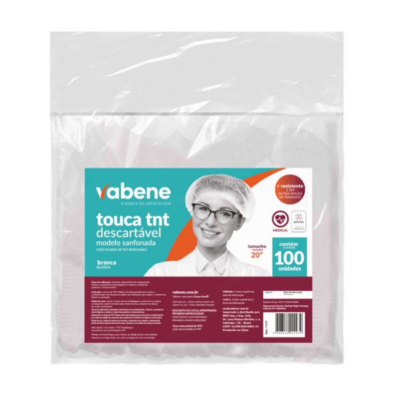 Touca TNT Sanfonada Preta Vabene - Pacote Com 100 Unidades Touca TNT Sanfonada Preta Vabene - Pacote Com 100 Unidades