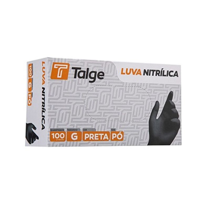 Luva Nitrilica Preta Sem Po G - Talge - Pacote Com 100 Unidades