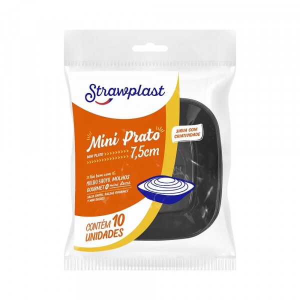 Mini Prato Preto Quadrado Strawplast - Pacote Com 10 Unidades Mini Prato Preto Quadrado Strawplast - Pacote Com 10 Unidades