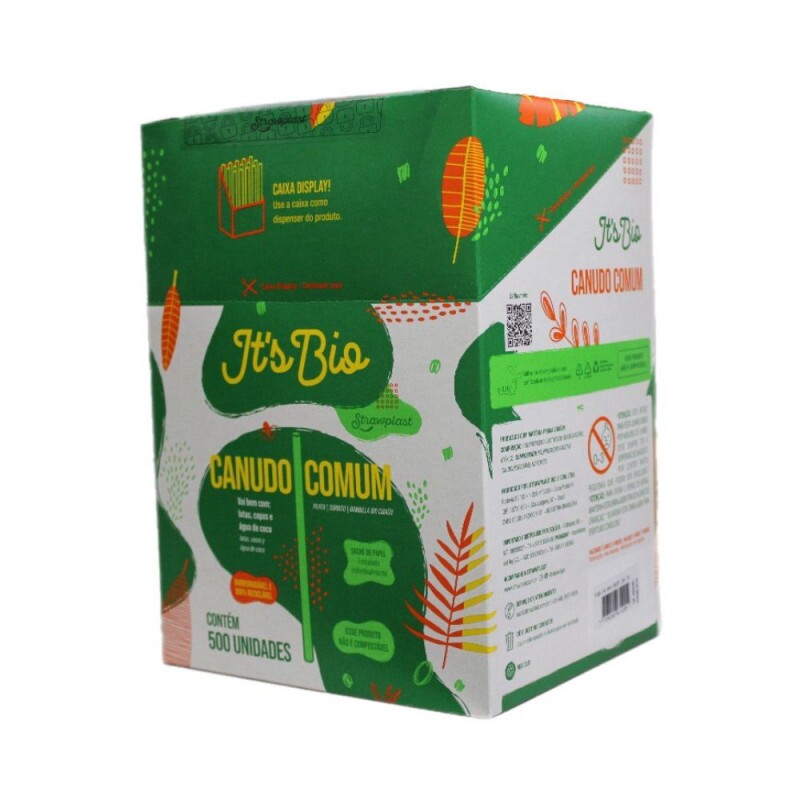 Canudo Biodegradavel Its Bio Comum Cristal Sache De Papel 6mmX29,5cm Strawplast - Caixa Display Com 500 Unidades