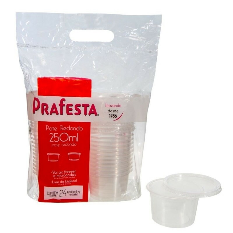 Pote Redondo Com Tampa 250ml Prafesta - Pacote Com 24 Conjuntos Pote Redondo Com Tampa 250ml Prafesta - Pacote Com 24 Conjuntos