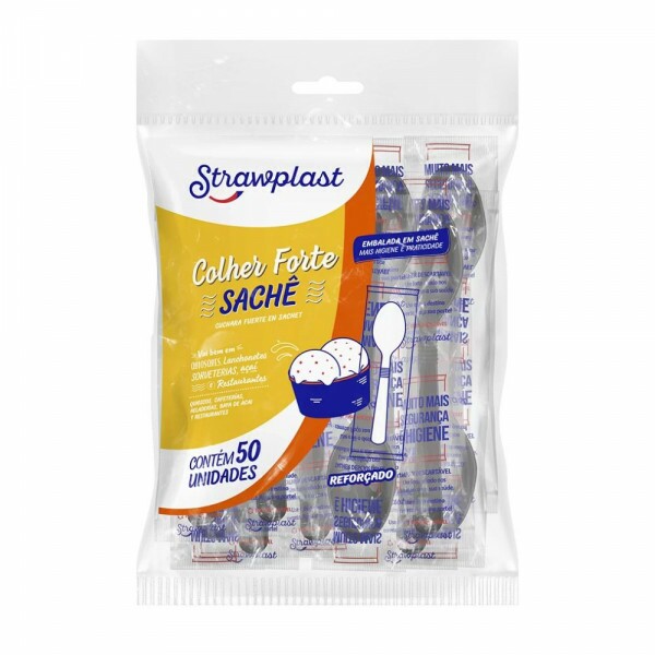 Colher Forte Preta Embalada Individualmente Strawplast - Pacote Com 50 Unidades
