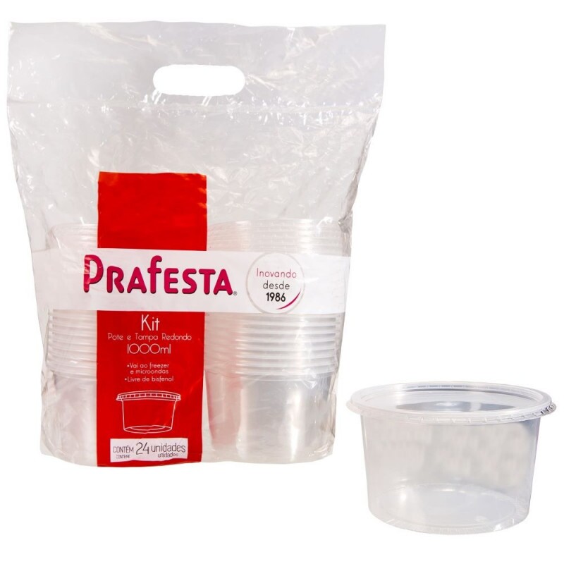 Pote Redondo Com Tampa 1000ml Prafesta - Pacote Com 24 Conjuntos Pote Redondo Com Tampa 1000ml Prafesta - Pacote Com 24 Conjuntos