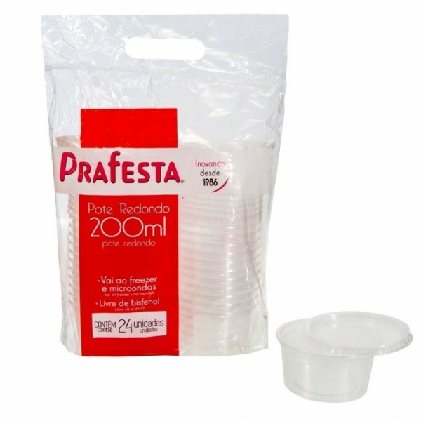 Pote Redondo Com Tampa 200ml Prafesta - Pacote Com 24 Conjuntos