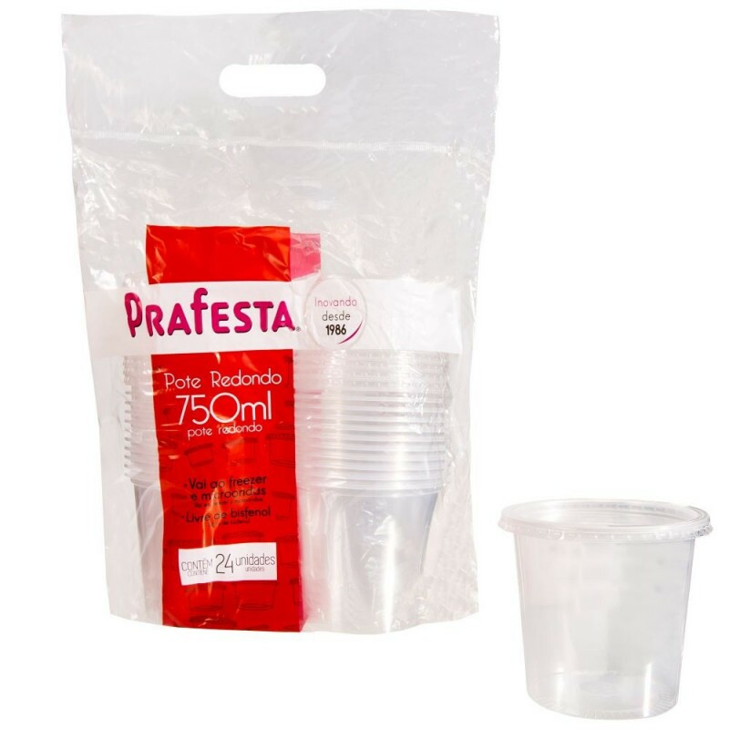 Pote Redondo Com Tampa 750ml Prafesta - Pacote Com 24 Conjuntos Pote Redondo Com Tampa 750ml Prafesta - Pacote Com 24 Conjuntos