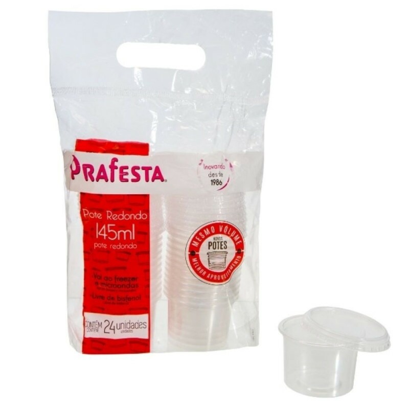 Pote Redondo Com Sobretampa 145ml Prafesta - Pacote com 24 Unidades Pote Redondo Com Sobretampa 145ml Prafesta - Pacote com 24 Unidades