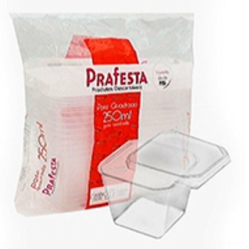 Pote Quadrado Com Tampa 250ml Prafesta - Pacote Com 20 Conjuntos