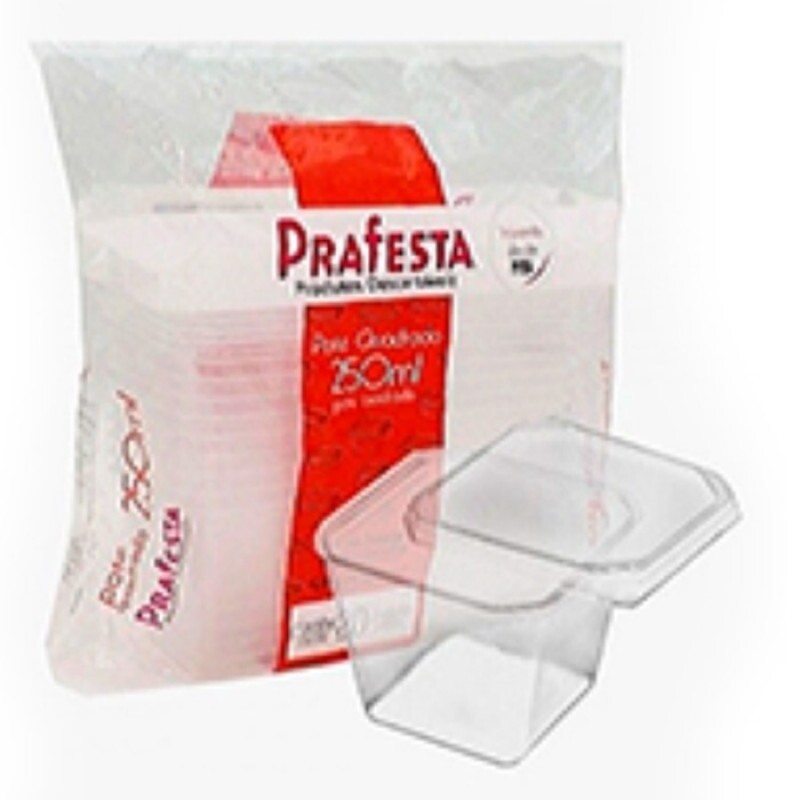 Pote Quadrado Com Tampa 250ml Prafesta - Pacote Com 20 Conjuntos Pote Quadrado Com Tampa 250ml Prafesta - Pacote Com 20 Conjuntos