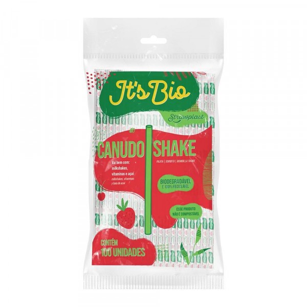 Canudo Biodegradavel Its Bio Shake Cristal Sachet De Papel 8mmX21cm Strawplast - Pacote Com 100 Unidades