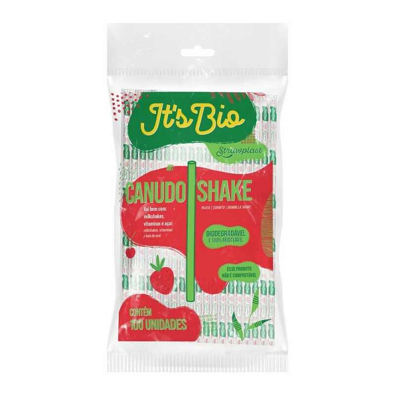 Canudo Biodegradavel Its Bio Shake Cristal Sachet De Papel 8mmX21cm Strawplast - Pacote Com 100 Unidades