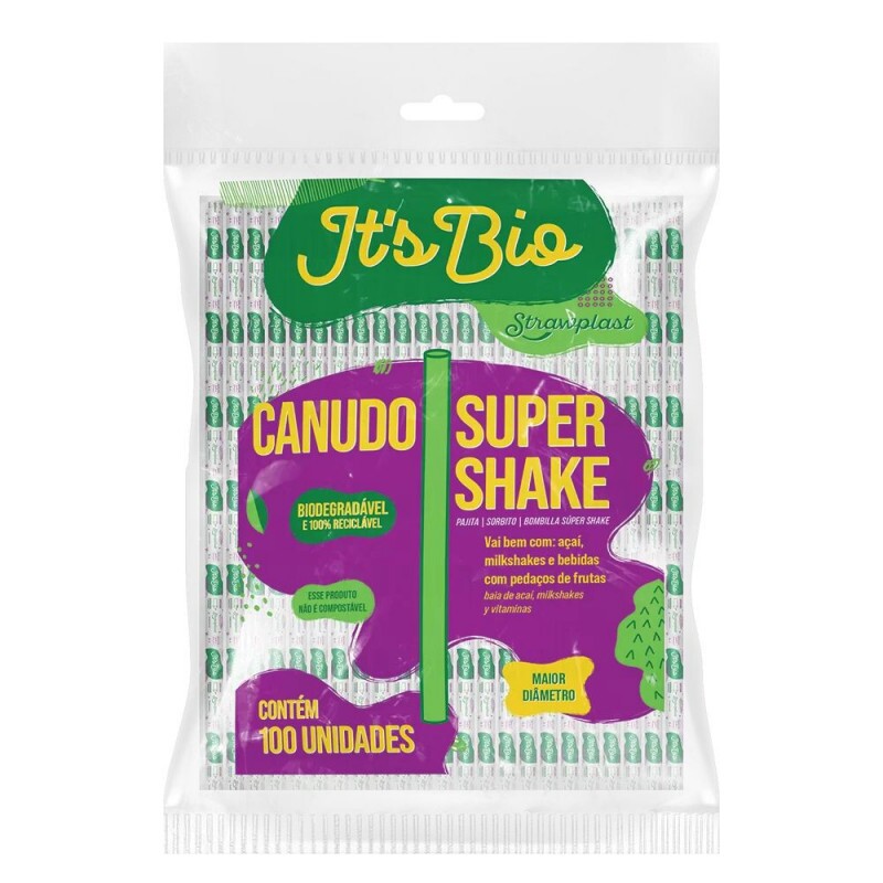 Canudo Biodegradavel Its Bio Super Shake Cristal Sache De Papel 10mmX21cm Strawplast - Pacote Com 100 Unidades