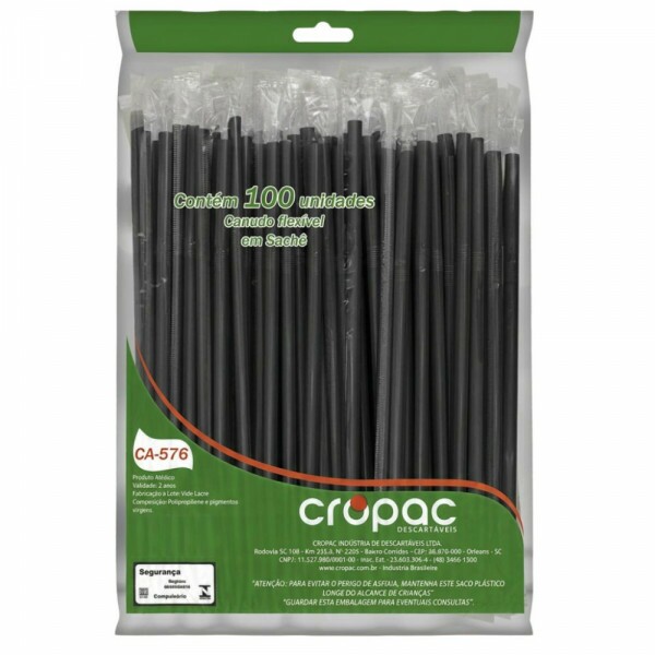 CB-545 - Canudo Biodegradavel Preto Flexivel Sache 200x5,8mm Cropac - Pacote Com 100 Unidades CB-545 - Canudo Biodegradavel Preto Flexivel Sache 200x5,8mm Cropac - Pacote Com 100 Unidades