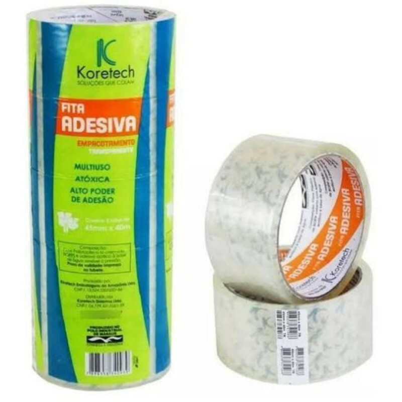 Rolo Fita Adesiva 40m Transparente Koretech - Pacote Com 5 Unidades
