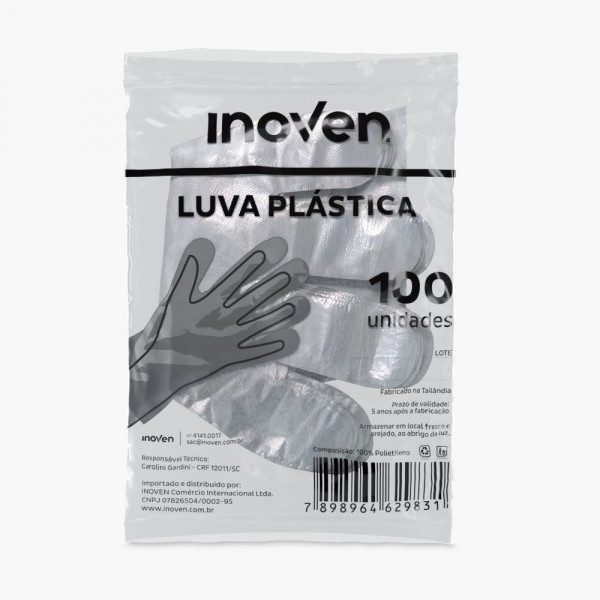 Luva Plastica Descartavel Inoven - Pacote Com 100 Unidades