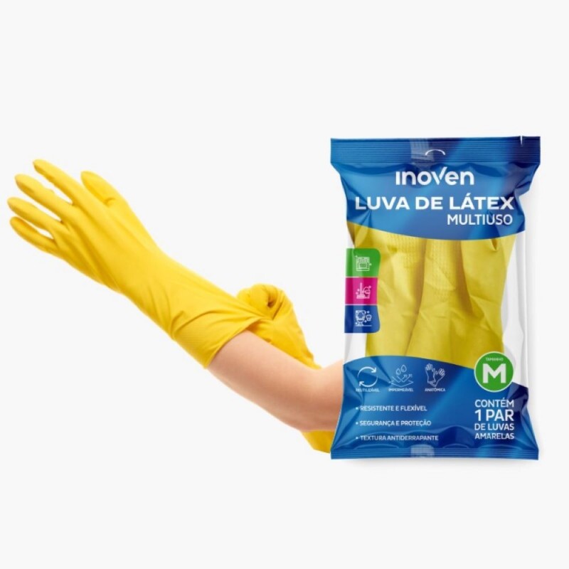 Luva De Latex Amarela Inoven - M - 1 Par