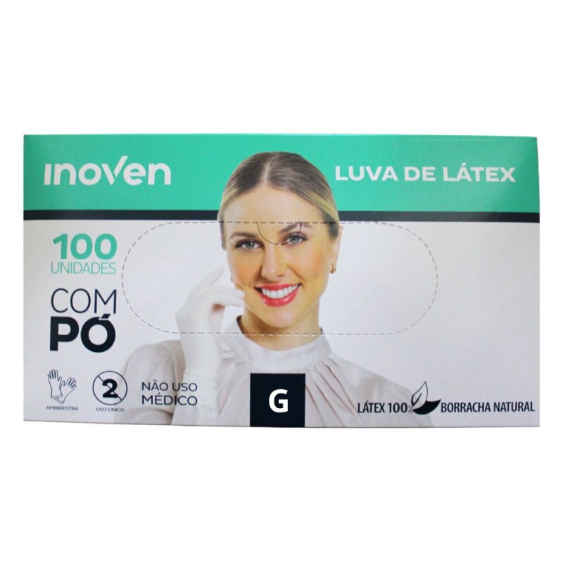 Luva De Latex Branca Profissional Com Po - G - Inoven - Pacote Com 100 Unidades Luva De Latex Branca Profissional Com Po - G - Inoven - Pacote Com 100 Unidades