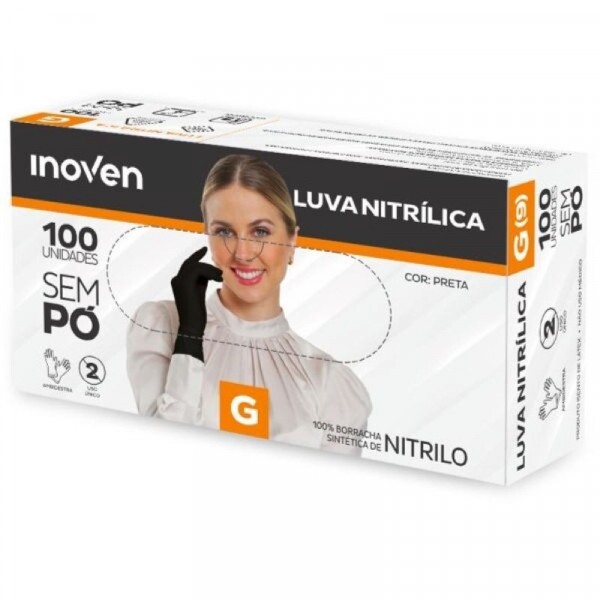 Luva Nitrilica Preta Sem Po - G - Inoven - Pacote Com 100 Unidades