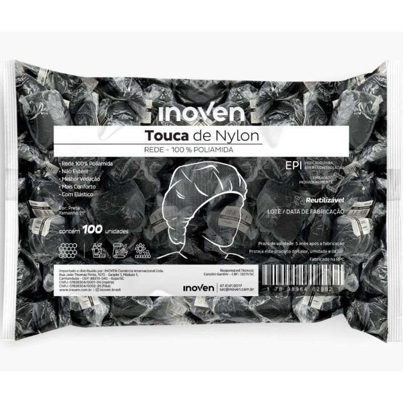 Touca De Nylon Preta Inoven - Pacote Com 100 Unidades