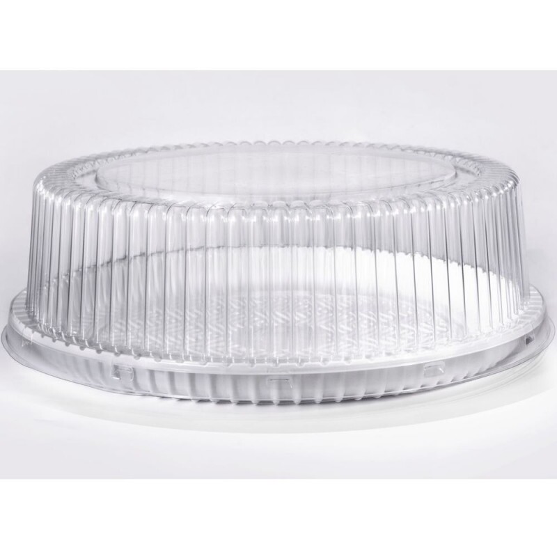 PF 50 B Embalagem Cristal Redonda Baixa Confeitaria Base Branca - Torta Pequena Packform - Caixa Com 50 Unidades