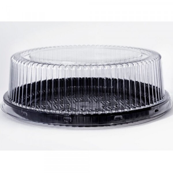 PF 50 BPR Embalagem Cristal Redonda Baixa Confeitaria Base Preta - Torta Pequena Packform - Caixa Com 50 Unidades
