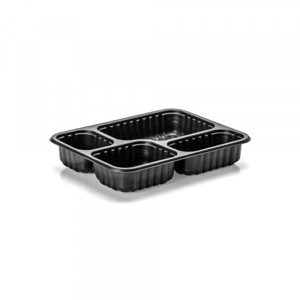 G 324 PR - Bandeja 4 Divisórias Preta Com Tampa 1225ml Galvanotek - Caixa Com 100 Conjuntos