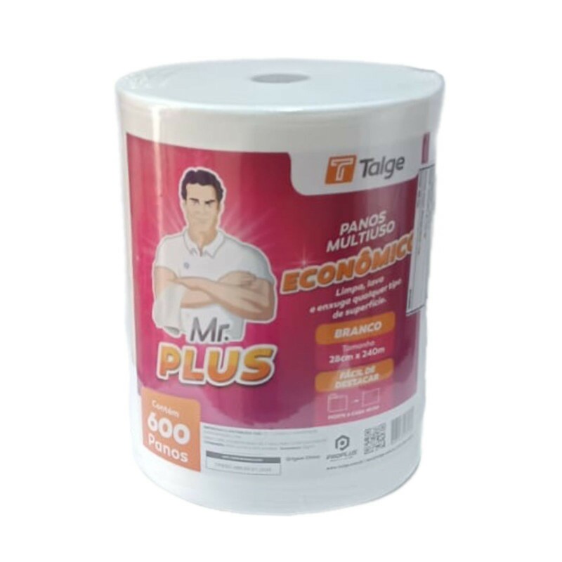 Rolo Pano De Limpeza Multiuso Branco 28cm X 240m Talge